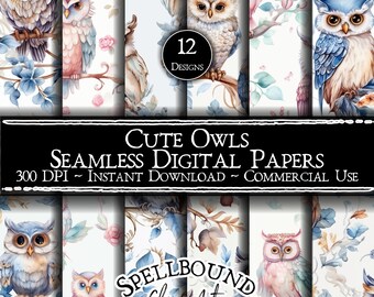 Owls Digital Paper and Clipart - Cute Animals Seamless Patterns, Clip ...