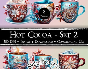 Hot Cocoa Digital Clipart, Commercial Use, Instant Download, Christmas Clip Art, Hot Chocolate, Holiday Clipart, PNG, Mug of Hot Cocoa