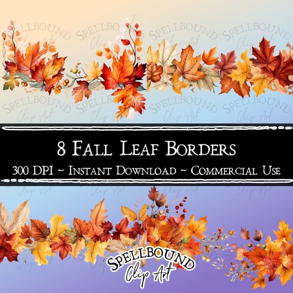Fall Garland Borders Digital Clipart, Commercial Use, Instant Download, Fall Clipart, Autumn Clip Art, Border Clipart