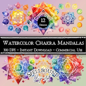 Mandala arcobaleno Chakra acquerello brillante, clipart digitale, uso commerciale, download istantaneo, clip art arcobaleno, PNG