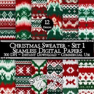 Modello maglione di Natale Documenti digitali senza soluzione di continuità, uso commerciale, download istantaneo, clipart di Natale, brutto maglione di Natale