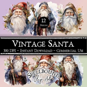 Vintage Santa digitale clipart, commercieel gebruik, Instant Download, Kerstman illustraties, PNG, kerst illustraties, vakantie clipart