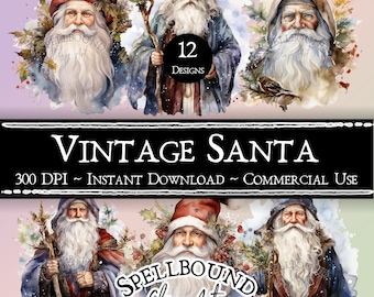 Vintage Santa Digital Clipart, Commercial Use, Instant Download, Father Christmas Clip Art, PNG, Christmas Clip Art, Holiday Clipart