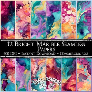 Bright Colorful Marble Seamless Digital Papers, Commercial Use, Instant Download, Marble Clipart, Marble Texture