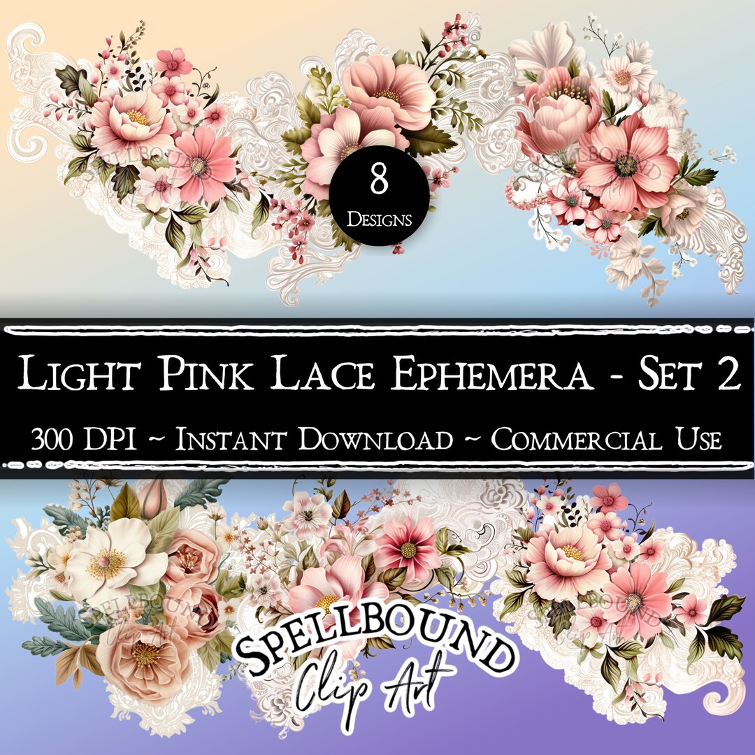 Light Pink Lace Ephemera Digital Clipart, Commercial Use, Instant