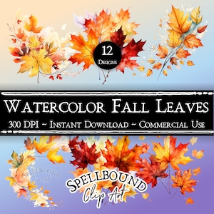 Watercolor Fall Leaves Digital Clipart, Commercial Use, Instant Download, Fall Clipart, Autumn Clip Art