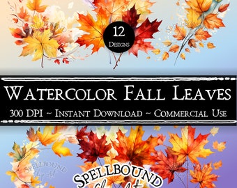 Aquarel Fall Leaves digitale clipart, commercieel gebruik, Instant Download, Fall clipart, herfst clip art