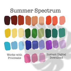Procreate Color Palette, Bright Colors, Summer Colors, Color Swatches, iPad, Procreate Tools, Commercial Use, Bright Rainbow