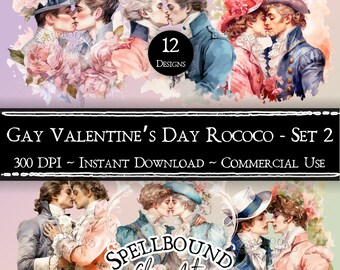 Gay Rococo Digital Clipart, Commercial Use, Instant Download, Gay Clip Art, PNG, LGBTQ Clipart, Valentine's Day Clipart, Men Kissing