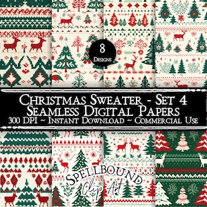 Modello maglione di Natale Documenti digitali senza soluzione di continuità, uso commerciale, download istantaneo, clipart di Natale, brutto maglione di Natale