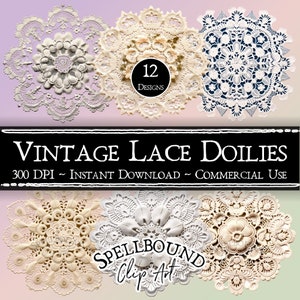 Vintage Lace Doilies Digital Clipart, Commercial Use, Instant Download, PNG, Vintage Clipart, Vintage Doilies, Digital Ephemera