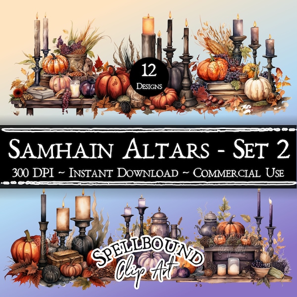 Samhain Altars Digital Clipart, Commercial Use, Instant Download, Halloween Clip Art, Fall Clipart, Floral Clipart