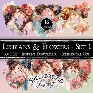 Aquarell lesbische digitale Clipart, kommerzielle Nutzung, sofortiger Download, Gay Clip Art, PNG, LGBTQ Clipart, Valentinstag Clipart, Barock