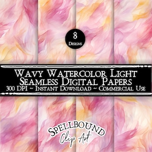 Wavy Watercolor Light Marble Seamless Digital Papers, Commercial Use, Instant Download, Watercolor Clipart, Marbled Background, Pink