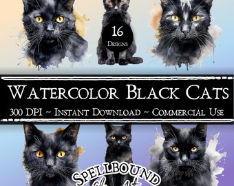 Aquarell schwarze Katzen digitale Clipart, kommerzielle Nutzung, Instant Download, Katze Clipart