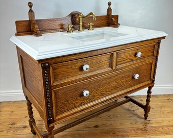 Bathroom Vanity Unit, Antique Oak Washstand, Traditional Luxury Bathroom Cabinet, Made to Order