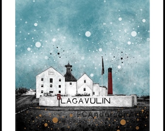 Lagavulin Distillery Giclée Print | Islay Scotch Whisky Art (30x30cm)