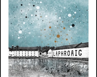 Laphroaig Distillery Art Print | Islay Scotch Whisky, Scotland (30x30cm)