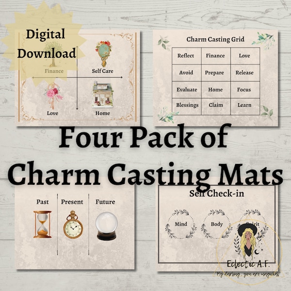 Divination Casting Mat, Digital Download, Casting mat for Charms, Runes, Tarot Cards, Four Pack of Casting Mats