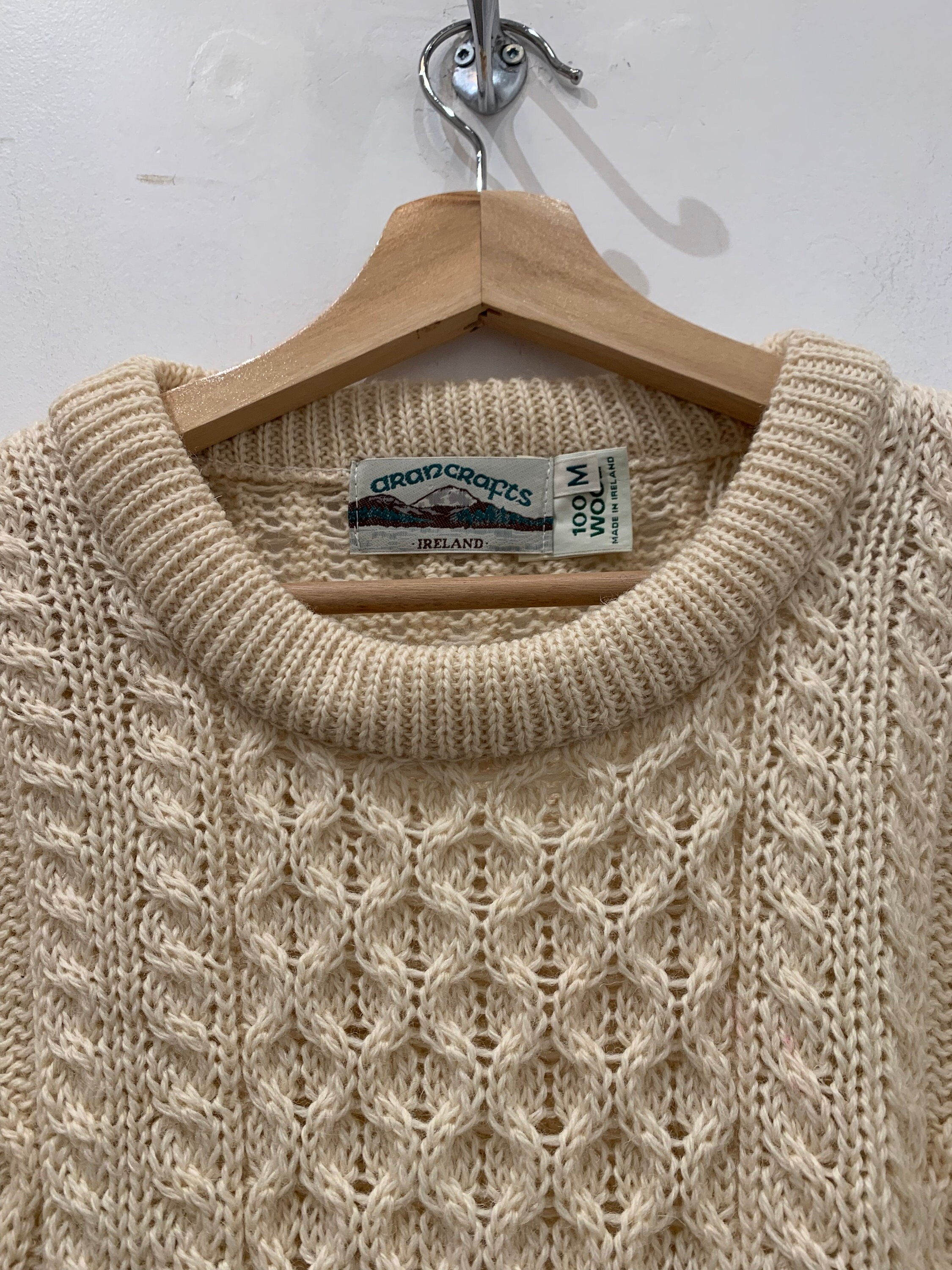 Vintage Aran Irish Knit Oversize Wool Sweater Hand Made 100 % Wool Size