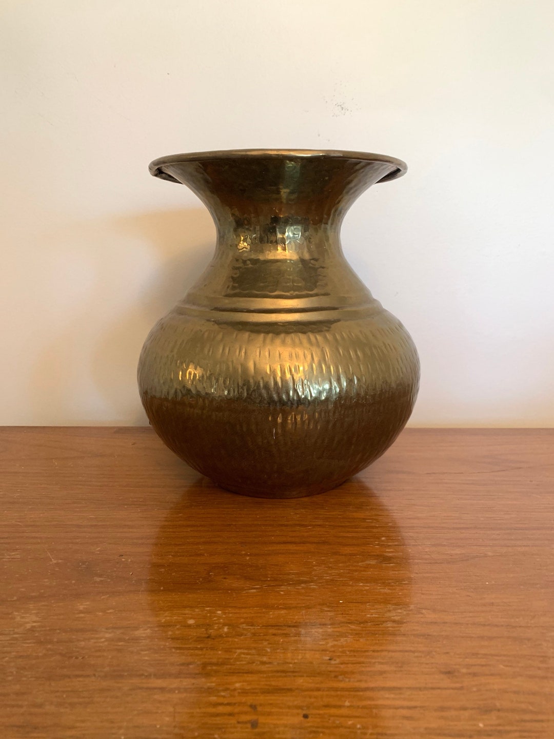 Vintage Hammered Brass Large Round Vase Made in India Etsy