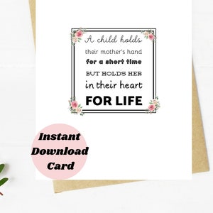mother birthday print card/sentiment floral mom birthday printable card/pink flower mother digital download/simple pink floral mom bday gift
