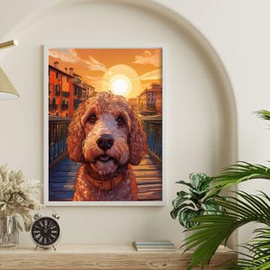 Goldendoodle Wall Art Sunset | Beautiful Artwork | Wall Art | Dog Wall Art | Poster | Goldendoodle Art | Home Decor | Digital Download File