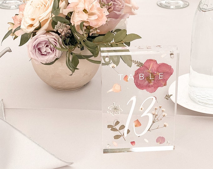 Pressed Flower Acrylic Table Numbers Pressed Flower Table Numbers, Floral Wedding Table Numbers
