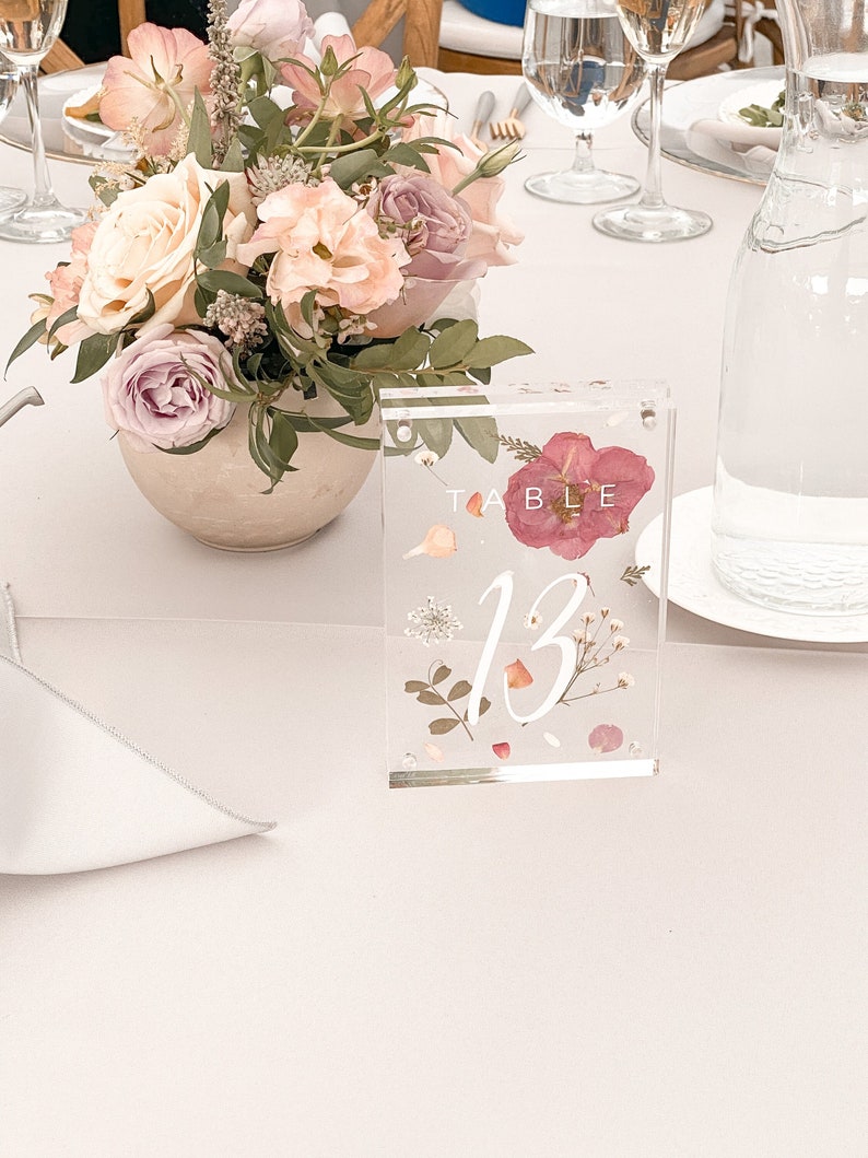 Pressed Flower Acrylic Table Numbers Pressed Flower Table Etsy