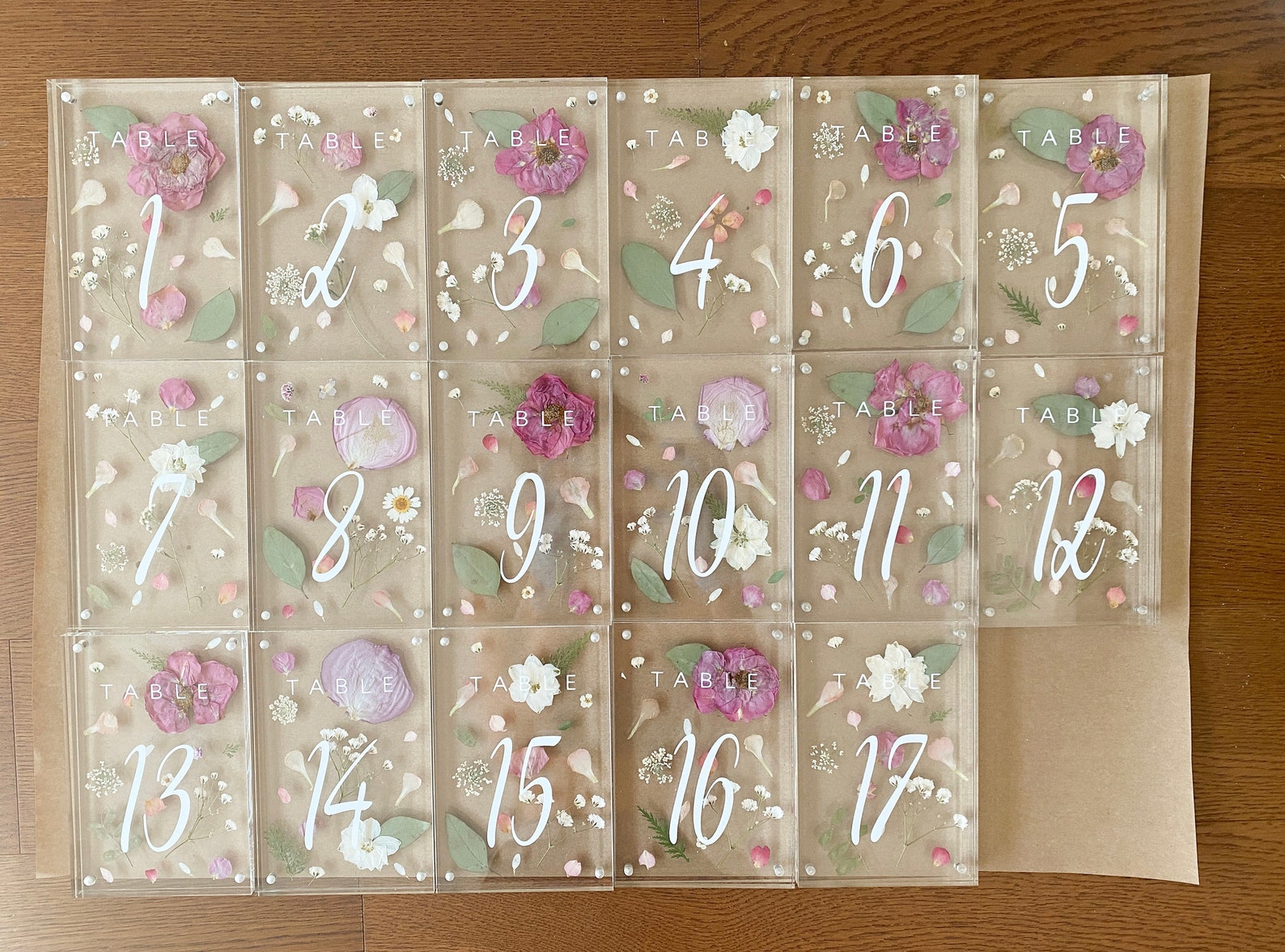 Pressed Flower Acrylic Table Numbers Pressed Flower Table Etsy