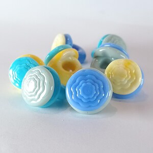 Handmade Lampwork Glass Shank Buttons: Blue & Yellow Flower Design