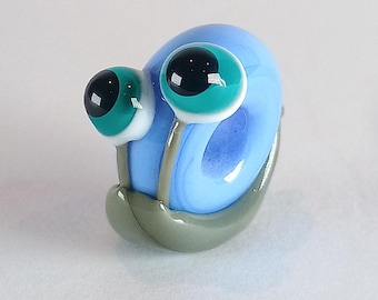 Blue lampwork Snail Charm Beads: Handmade Glass Bead with 5mm Hole