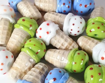 Handmade Lampwork Ice Cream Cone Beads - Choice of Colors