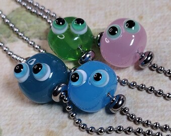 Ultra mini opal glass buddy bracelets, cute handmade beads, pink, blue, green, peach, white, lilac, purple, teal, Googley eyes,