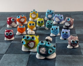 Rainbow little monsters chess set - handmade glass beads - lampwork - cute handmade gift