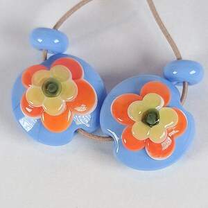 Stacked flower lentil bead pair and matching spacers - choice of colours -  jewellery making supplies - handcrafted lampwork glass beads