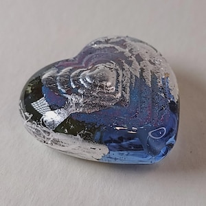 Pale blue and sliver heart texture glass heart focal bead - Jolene Beads