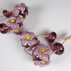 Twisted flower lampwork bead pair and matching spacers - choice of colours -  jewellery making supplies - handcrafted lampwork glass beads