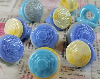Spring flower glass lampwork shank buttons - 5mm hole - handmade buttons for hand wash textiles, braids, dreads and bootlaces etc