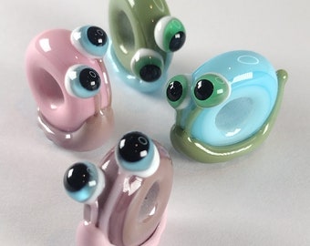 Big hole lampwork snail beads - 5mm hole -  letter box gift - handmade glass beads for charm bracelets, shoe laces, braids