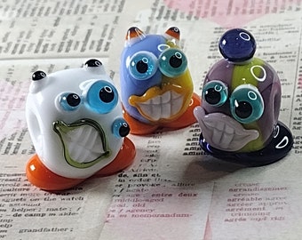 Little monster beads with adorable feet - letter box gift - handmade glass bead - lampwork - cute fun monster - handmade gift