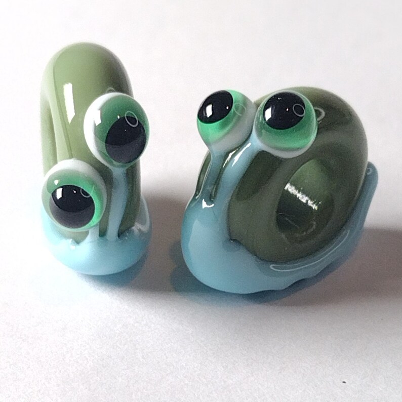 Big hole lampwork snail beads 5mm hole letter box gift handmade glass beads for charm bracelets, shoe laces, braids Olive blue