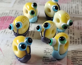 Cute mini glass snail beads - 3mm hole -  letter box gift - handmade lampwork beads with googly eyes - gardener gift - bracelet upgrade