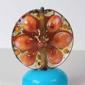 Topaz brown and orange glass mandala straight sided lentil lampwork focal bead - Jolene Beads