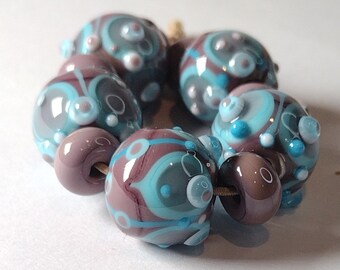 Purple and turquoise lampwork glass bead set - Jolene Beads - glass art - unique jewellery making supplies - colourful round glass beads