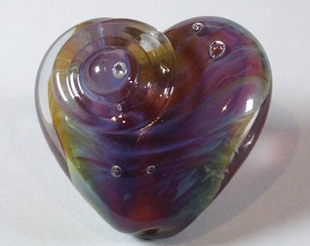 Purple silver glass textured heart focal bead - lampwork beads - jewellery making supplies - hand crafted glass beads