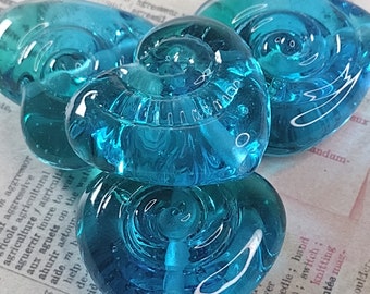 Teal and aqua ombre lampwork textured heart focal beads -  jewellery making supplies - hand crafted glass beads