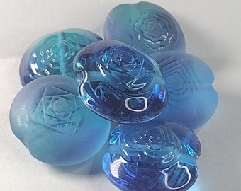 Chunky blue and aqua textured lentil glass focal beads -  jewellery making supplies - handcrafted glass beads - handmade lampwork beads