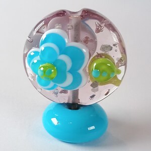 Large pale purple lampwork daisy straight sided lentil focal bead - Jolene Beads