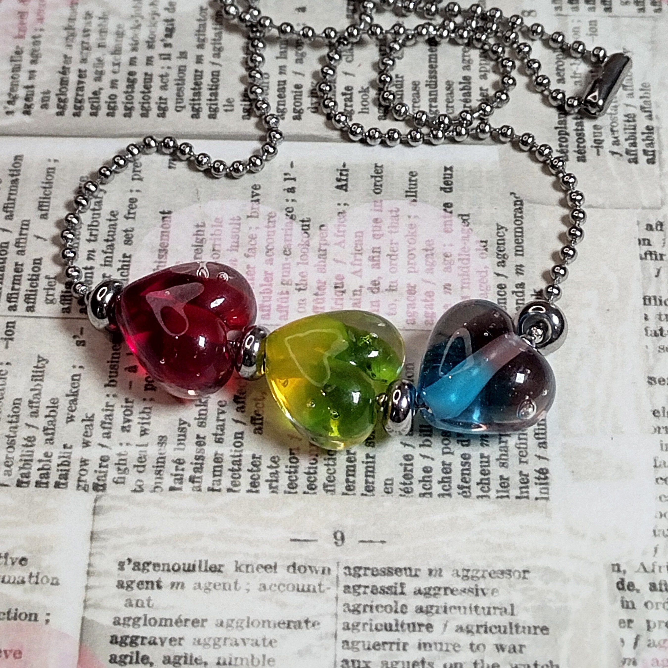 Juicy Rainbow Necklace Glass Heart Trio in Gloss or Matt - Etsy